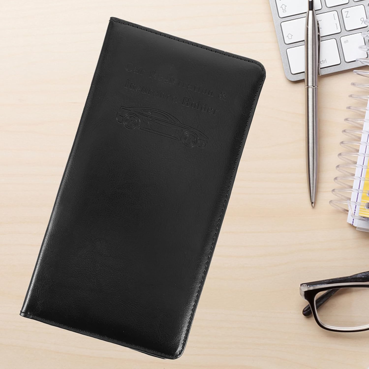 Car Registration Holder, PU Leather Card Case with Multiple Compartments