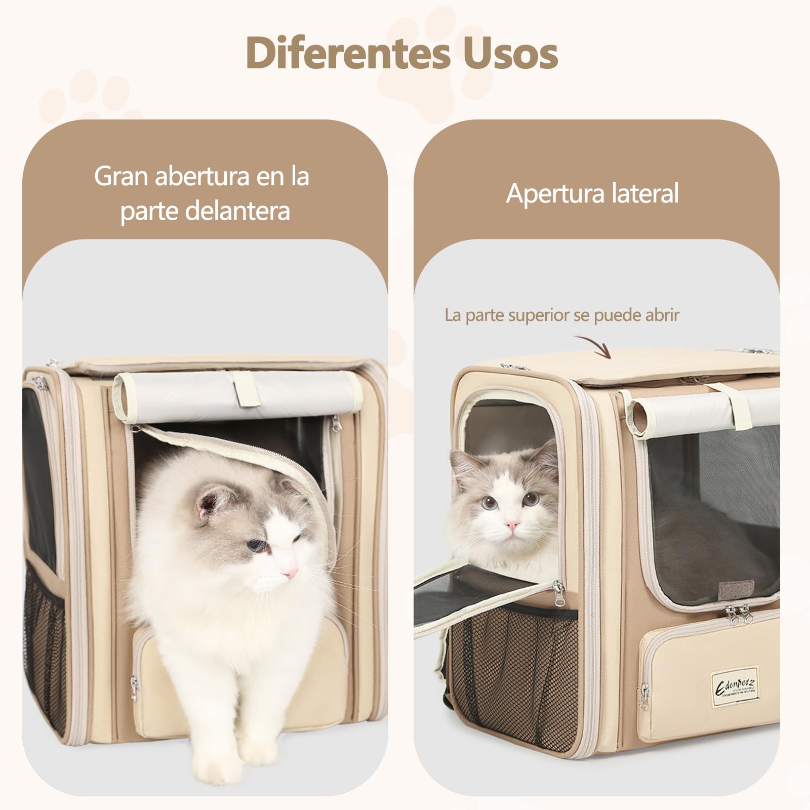 Galatée Mochila para Mascotas, Bolso Portátil para Gatos y Perros, Malla Hueca Transpirable, Hecha De Tela Oxford, Plegable para Un Fácil Almacenamiento (Caqui)