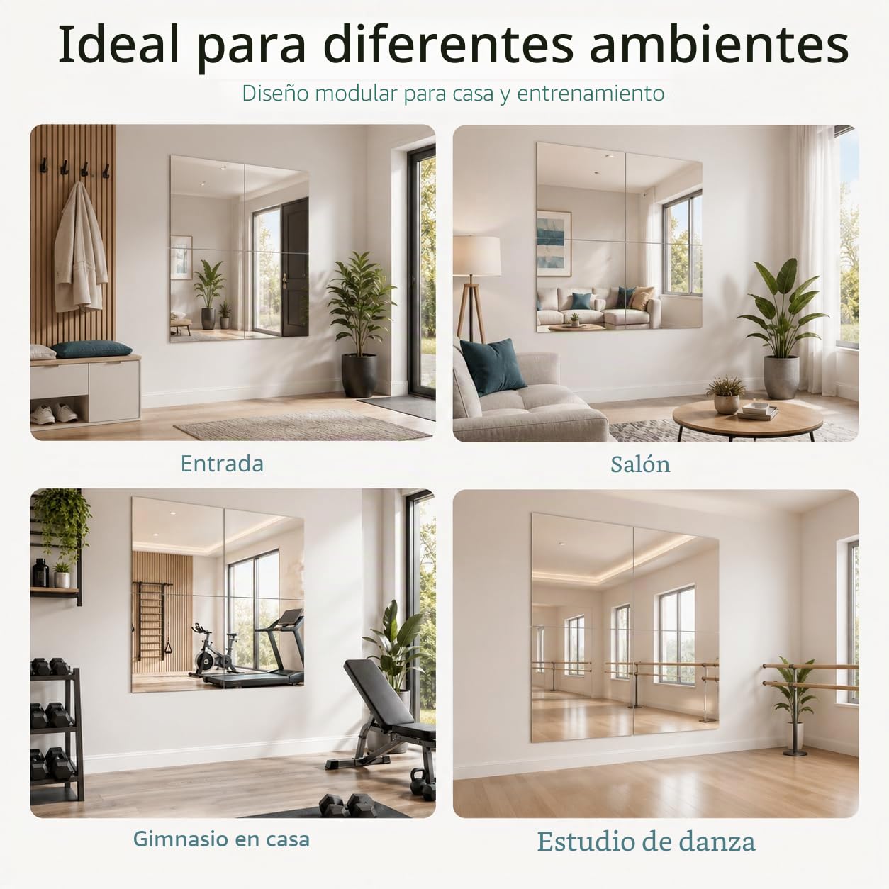 Gimnasio Espejo de Pie Cuerpo Entero 4 Piezas Espejos Grandes de Pared para Gimnasio Garaje Yoga Estudio de Baile y Dormitorio 30x30cm con Montaje Adhesivo