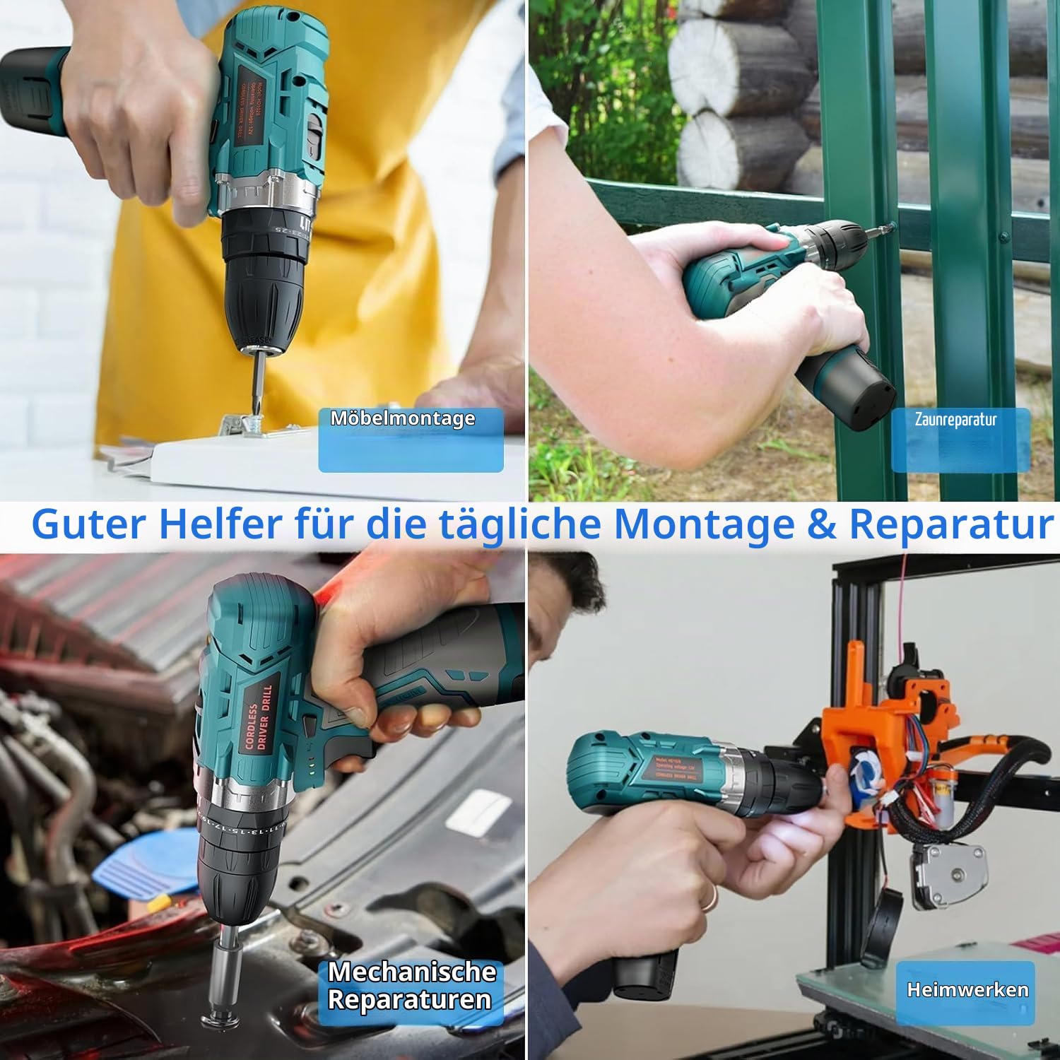12V Akkuschrauber-Bohrschrauber, 25 Nm Drehmoment, 2×2000mAh Akku, 25+3 Drehmomentstufen, 24-tlg Zubehör & Tragetasche – Ideal für Haushalt, DIY-Projekte & Möbelmontage