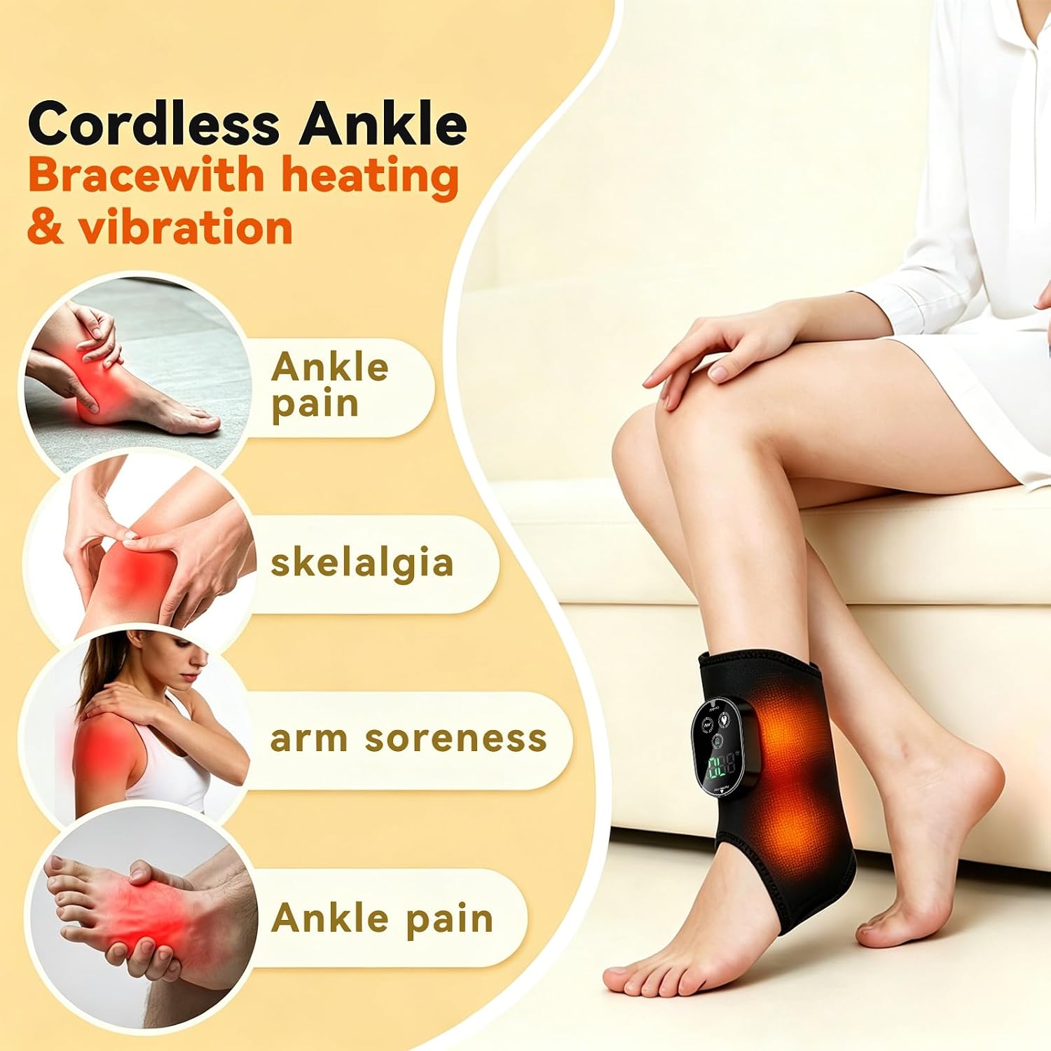ZBK Cordless Foot Massager for Neuropathy,Ankle Massager for Pain Relief, Ankle Heating Pad Plantar Fasciitis Relief, with Heat, 6 Heat Levels & 3 Massage Modes with Timer (Black)