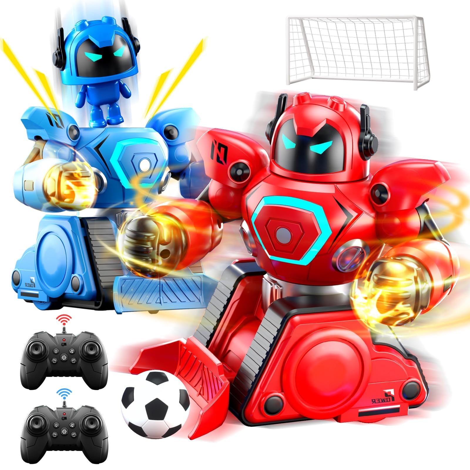 JONRRYIN Ferngesteuerte Roboter Kampf, 2 Stück RC Kampfroboter Spielzeug mit LED Licht und Musik, Ferngesteuertes Fußball Box Roboter, Geschenke für Jungen Mädchen