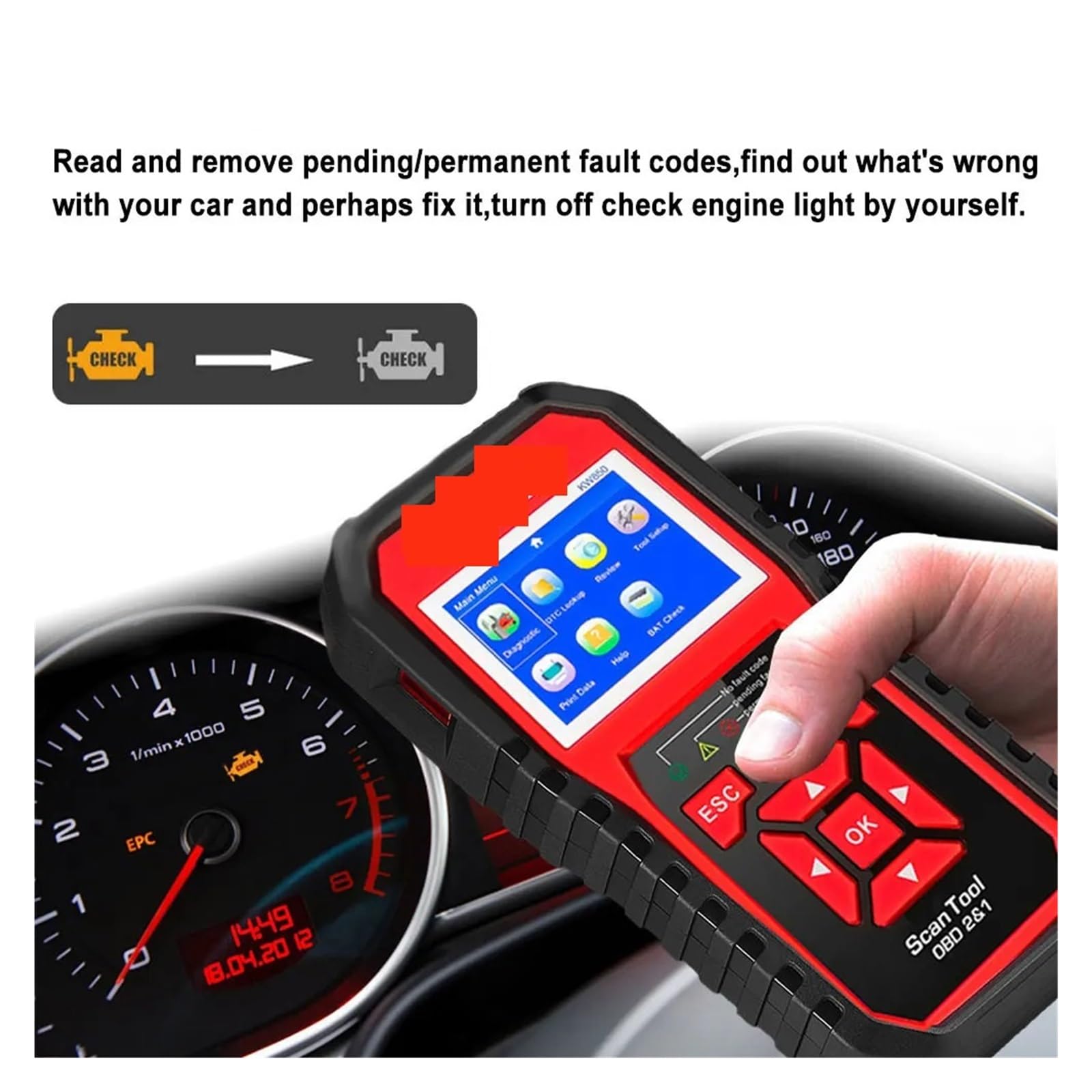 KW850 OBD2 Car Scanner Profesjonalne narzędzia diagnostyczne skanera samochodowego OBD 2 Czytnik kodów samochodowych Kontrola akumulatora silnika,Przyjazny dla użytkownika