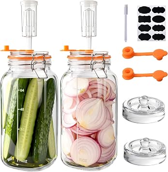 YBCPACK 2 Pack 2L Glass Fermentation Jars with Weight & Airlocks-Wide Mouth