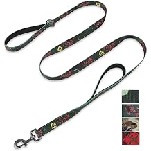 Hyhug Pets Double Handles Lead, for Medium Large Giant Breeds dogs Daily Use Walking and Professional Training. Large, Green Plum Flower