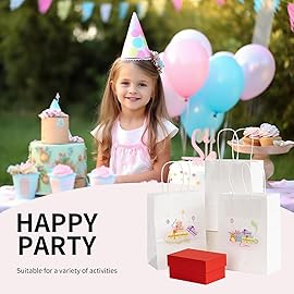 RACETOP White Paper Bags with Handles 8x4.5x10.8 Inch 25 Pcs Gift Bag Medium Size, White Gift Bags with Handles Bulk for Retail, Party, Shopping, Merchandise