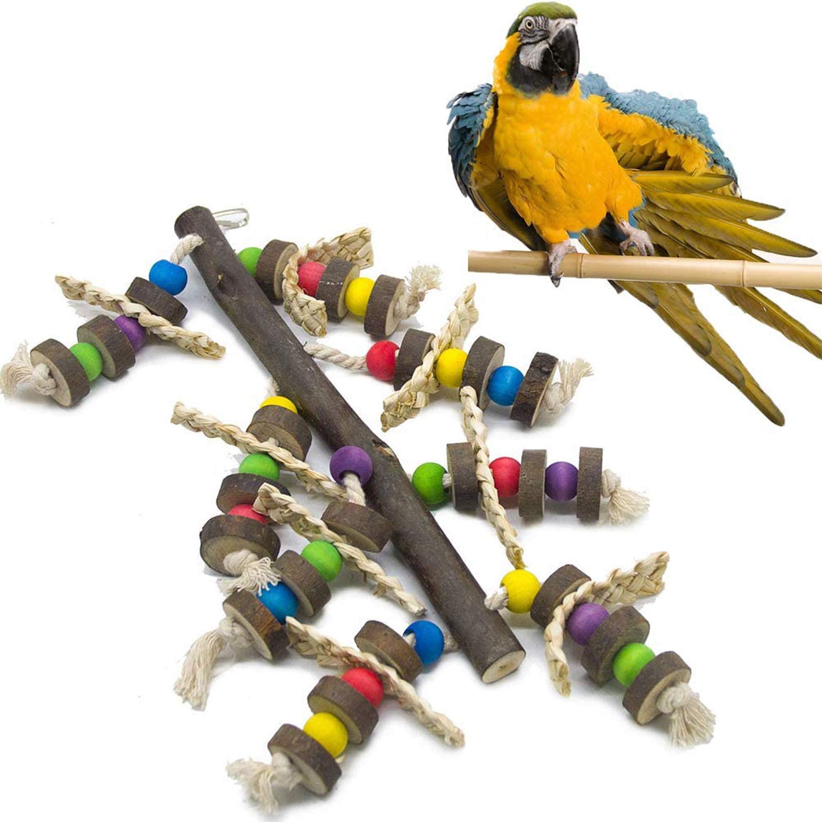 Pappagallo di Uccelli, 7 Pezzi Colorati Uccelli da Masticare Altalena Appesa Gabbia per Piccoli Parrocchetti Cockatiels Conures Are Pappagalli Fringuelli