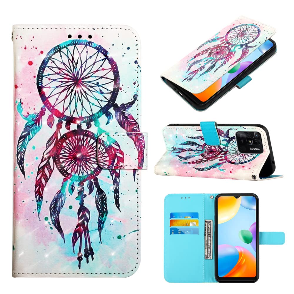 Cover Portafoglio Per Xiaomi Redmi 10C In Pelle PU Con Motivo 3D - Custodia Magnetica Con Slot Per Schede E Cordino - Antiurto E Flip - Colore Nero