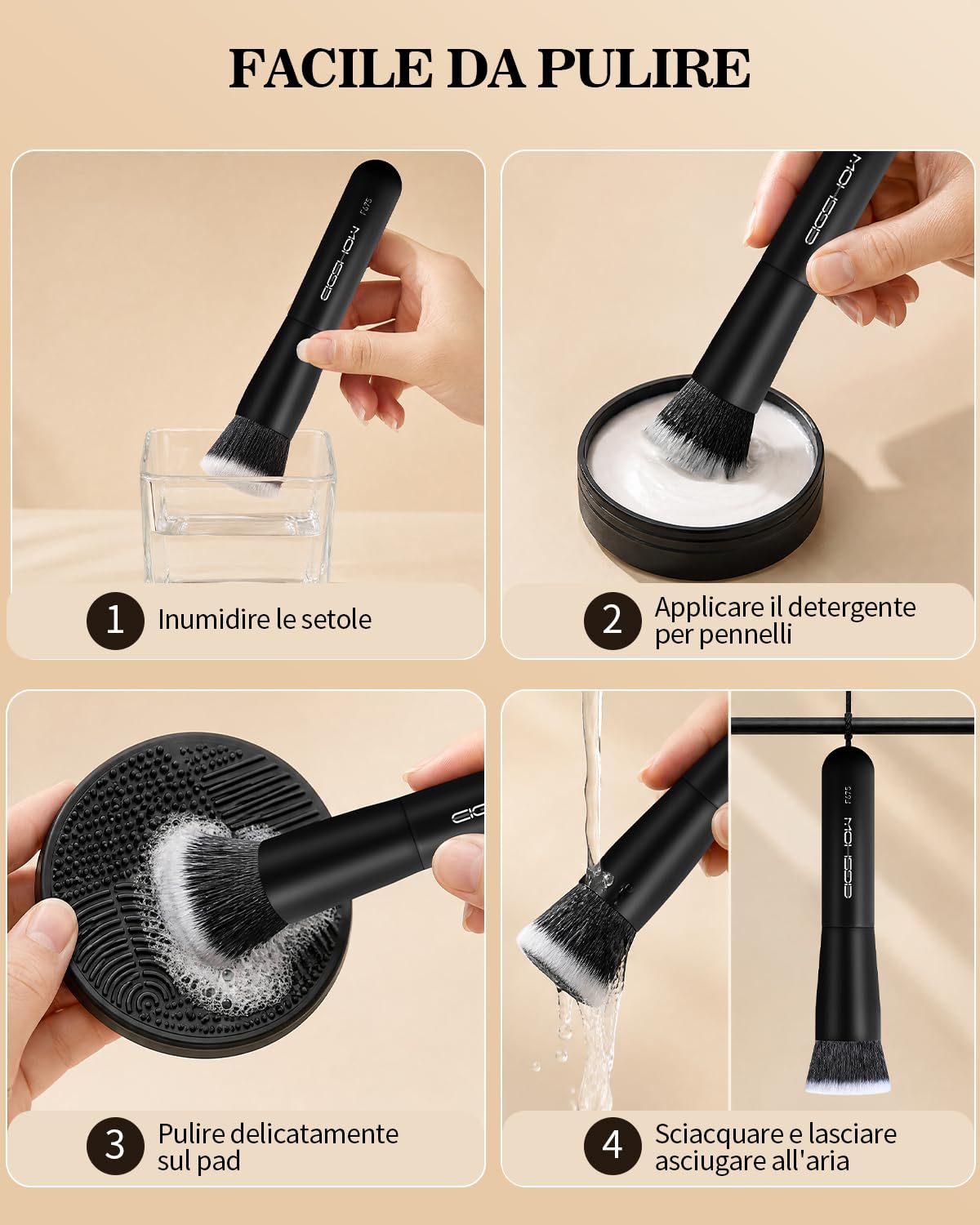 EIGSHOW Pennello da fondotinta da viaggio, pennello Kabuki premium formato tasca per fondotinta liquido, crema e polvere e correttore, con setole vegane ultra morbide e dense (Nero opaco)
