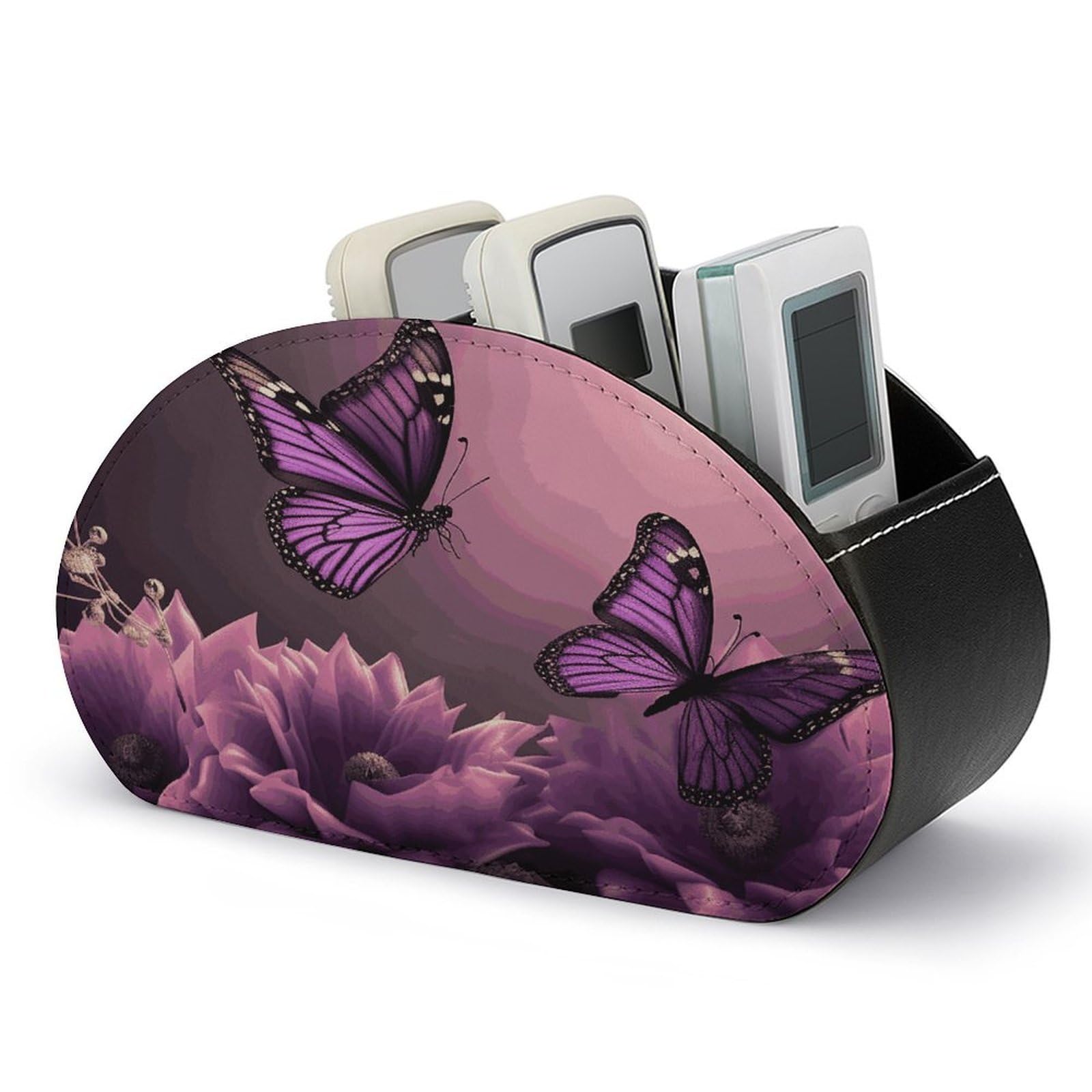 Btcowzrv Style 3D Flowers And Purple Butterfly Remote Control Holder With 5 Compartments
