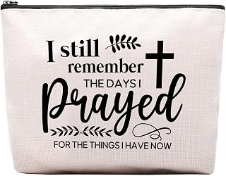 Christian Gifts for Women Men Bag, Inspirational Blessed Motivational Faith Based Makeup Bag, Remember The Days I Prayed Cosmetic Bag Pouch