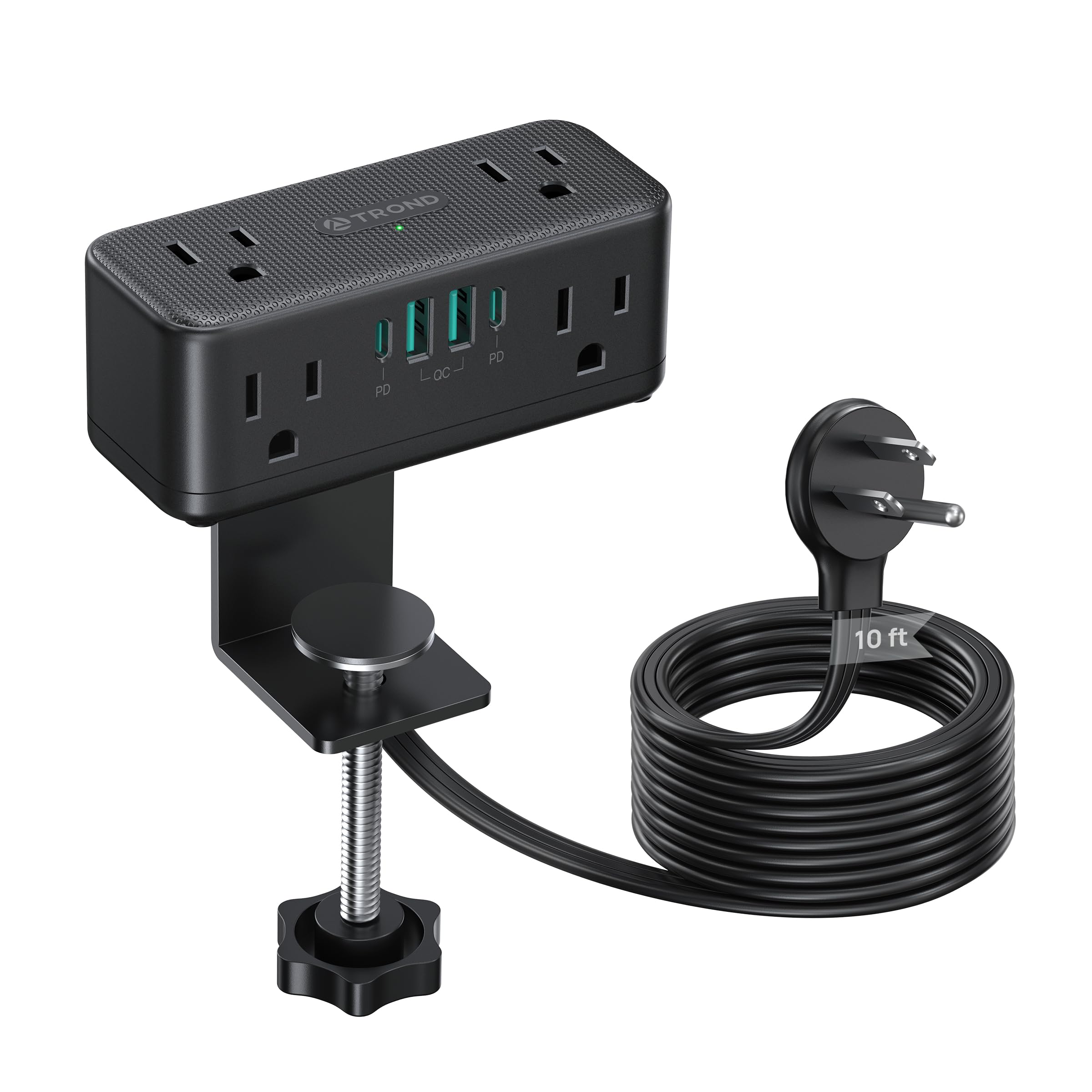 TROND Mehrfachkontakt-Steckdosenleiste für Tischclip, 3 m, flache Steckdose, Verlängerung mit 6 Ausgängen und 4 USB PD 20 W USB C Gesamt, Schnellladestation für Zuhause, Schlafzimmer, Büro