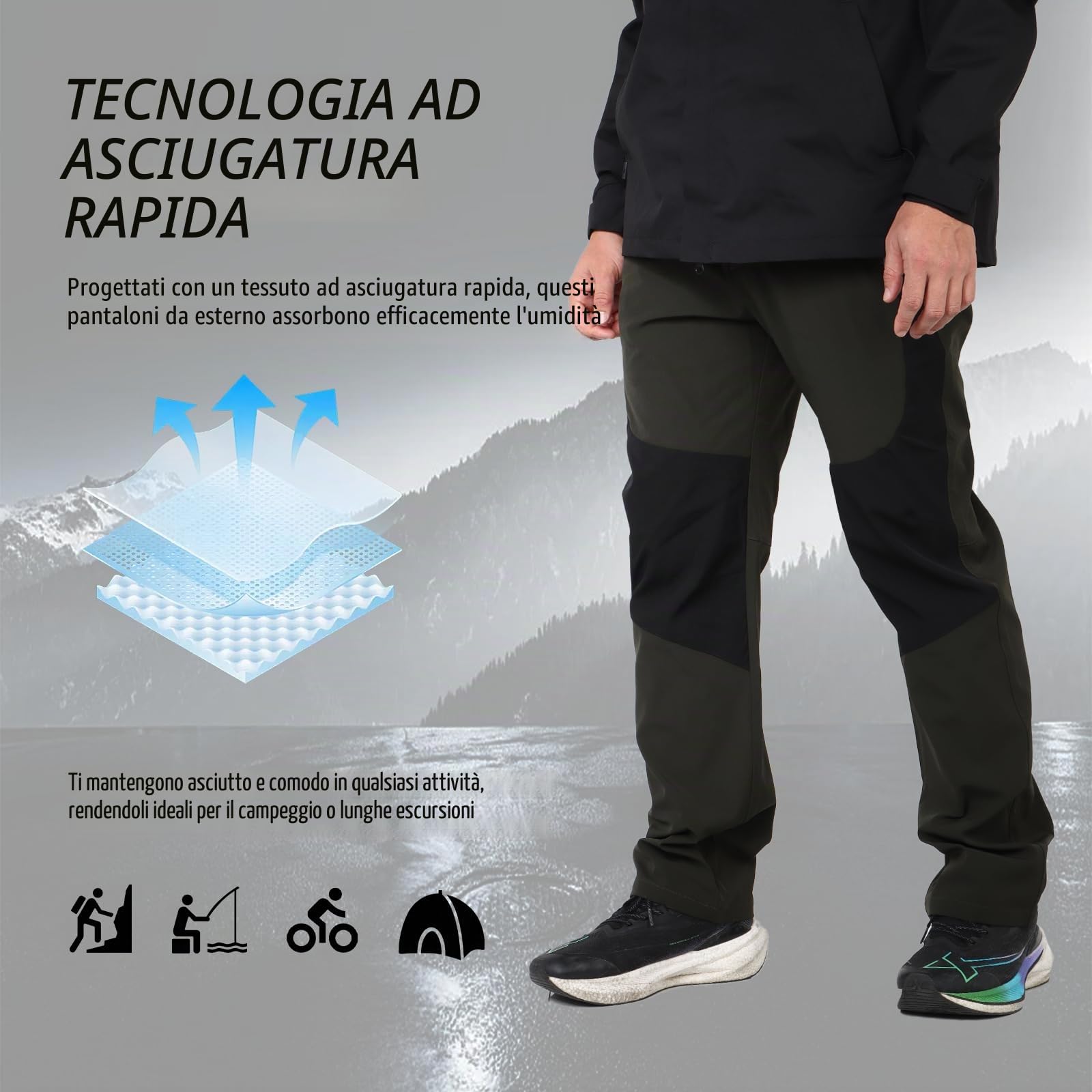 BWBIKE Pantaloni da Trekking da Uomo Pantaloni da Lavoro Leggeri da Esterno Pantaloni Cargo Elasticizzati Resistenti all'Acqua Pantaloni da Pesca da Campeggio Sportivi da Uomo
