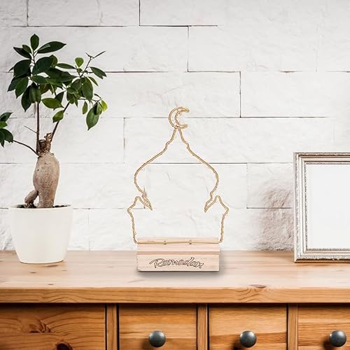 Miniatura 4 de Atyhao Luz decorativa de vid de madera, adorno de ramadán LED, luz nocturna de madera, muselina, ramadán, manualidades, regalo, decoración de