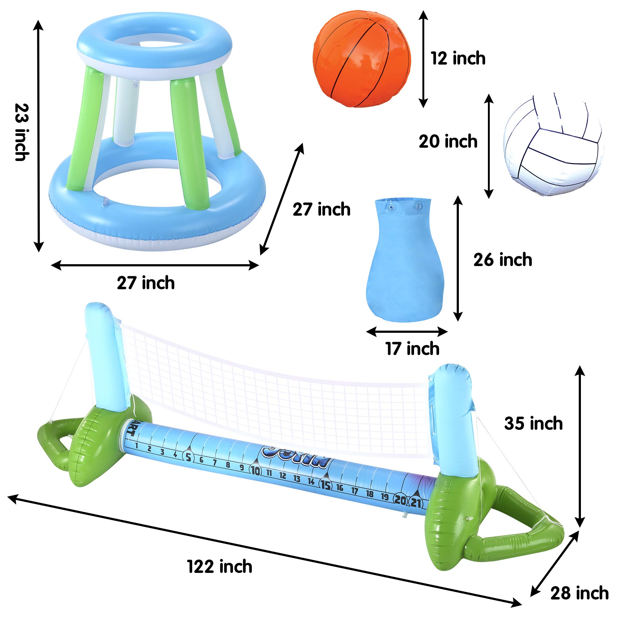 JOYIN Inflatable Pool Volleyball Set, Volleyball Net & Basketball Hoops