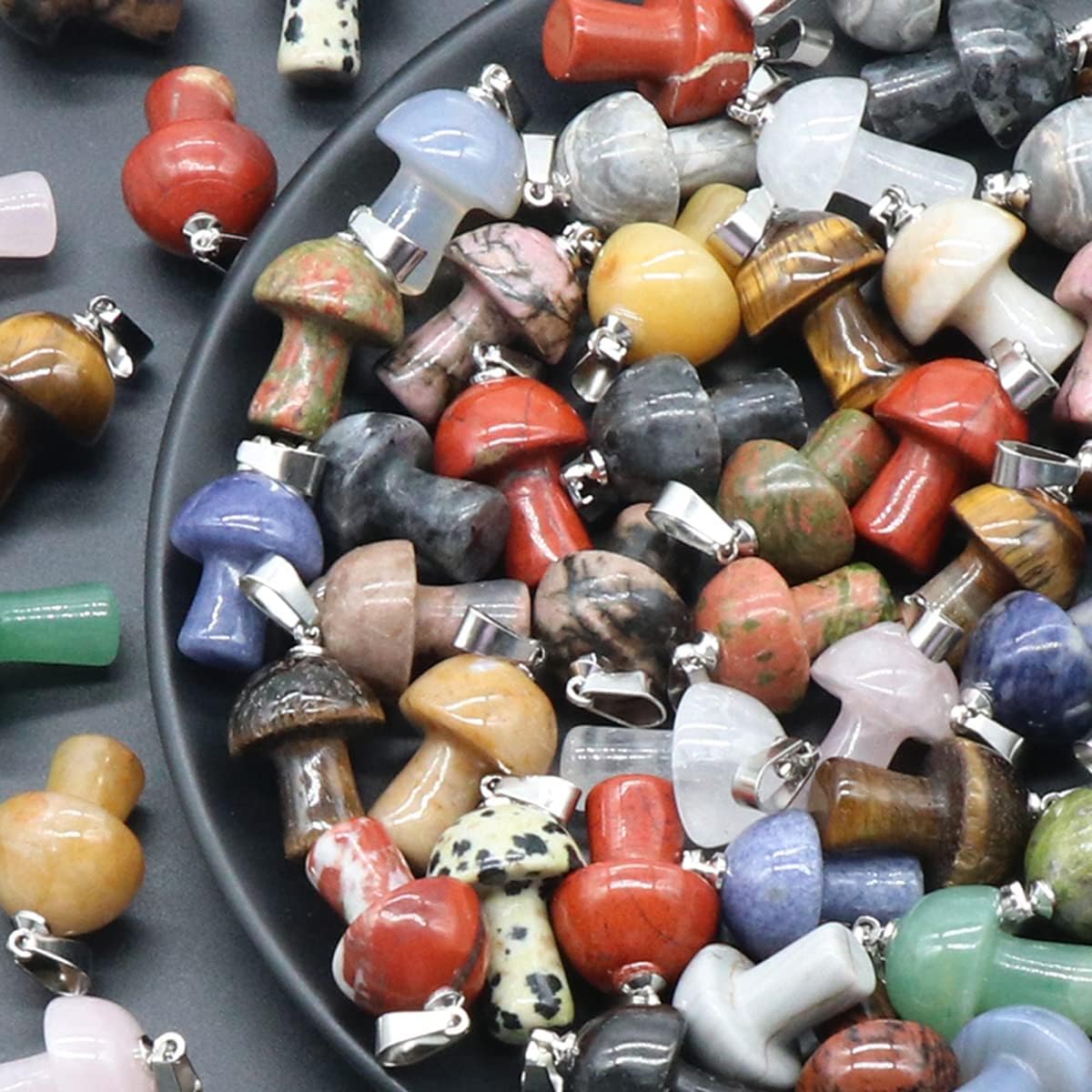 8pcs Natural Stone Pendant Rose Quartzs Agate Unakite Mushroom Shape Charms For Making DIY Jewelry Necklace Bracelet Size 20×15mm - Image 7