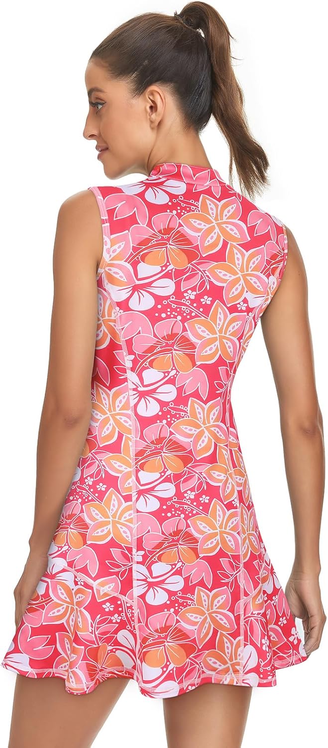 Tanst Sky Women's Golf Dress with Shorts Zip Up Quick Dry Sleeveless Pockets Tennis Workout Dresses - Image 2