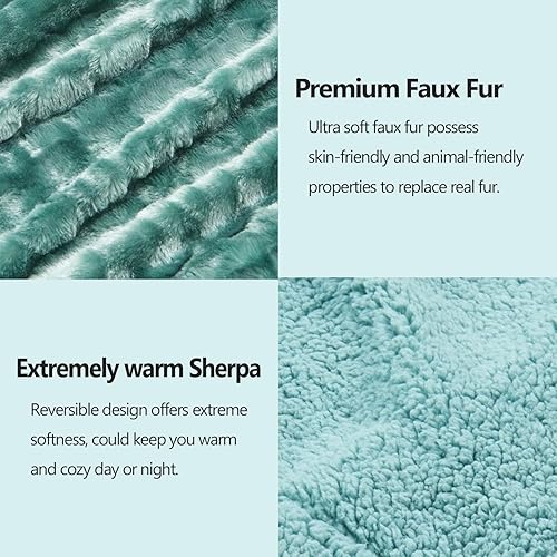 Miniatura 5 de NEWCOSPLAY Manta de piel sintética súper suave para sofá, manta cálida de felpa cálida para sofá y cama (verde azulado, manta (50 x 60 pulgadas)