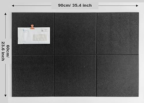 Miniatura 2 de Alternativa de tablero de corcho negro  11.8 x 11.8 x 0.35 pulgadas, paquete de 6 azulejos de pared de fieltro con pestañas adhesivas extraíbles