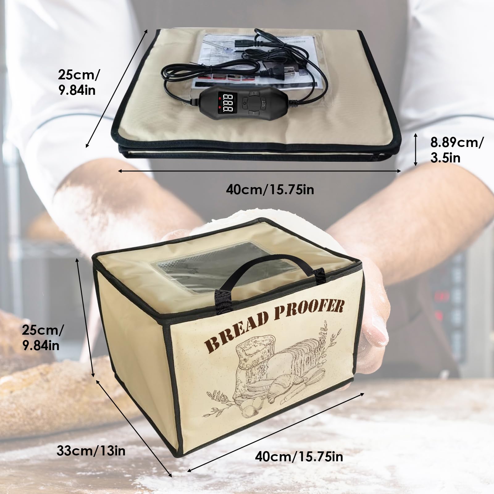 Boîte de fermentation à pain, boîte à pain électrique polyvalente avec capteur de température NTC insérable de 50~113 °F, affichage numérique, minuterie de 0 à 12 heures pour yaourtières au levain