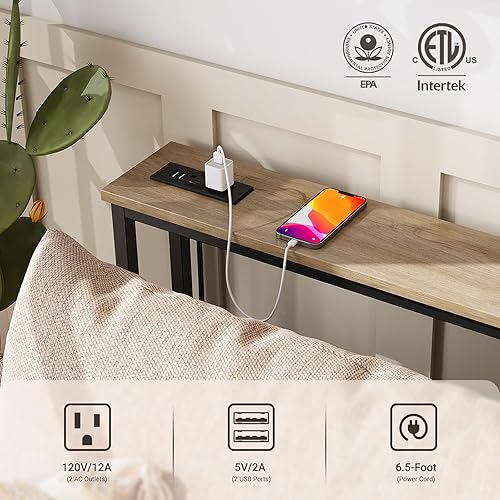 Miniatura 27 de ELYKEN Mesa de sofá de consola estrecha de 5.9 pulgadas con tomas de corriente, 5.9 pulgadas de profundidad x 39.4 pulgadas de ancho x 31.1 pulgadas