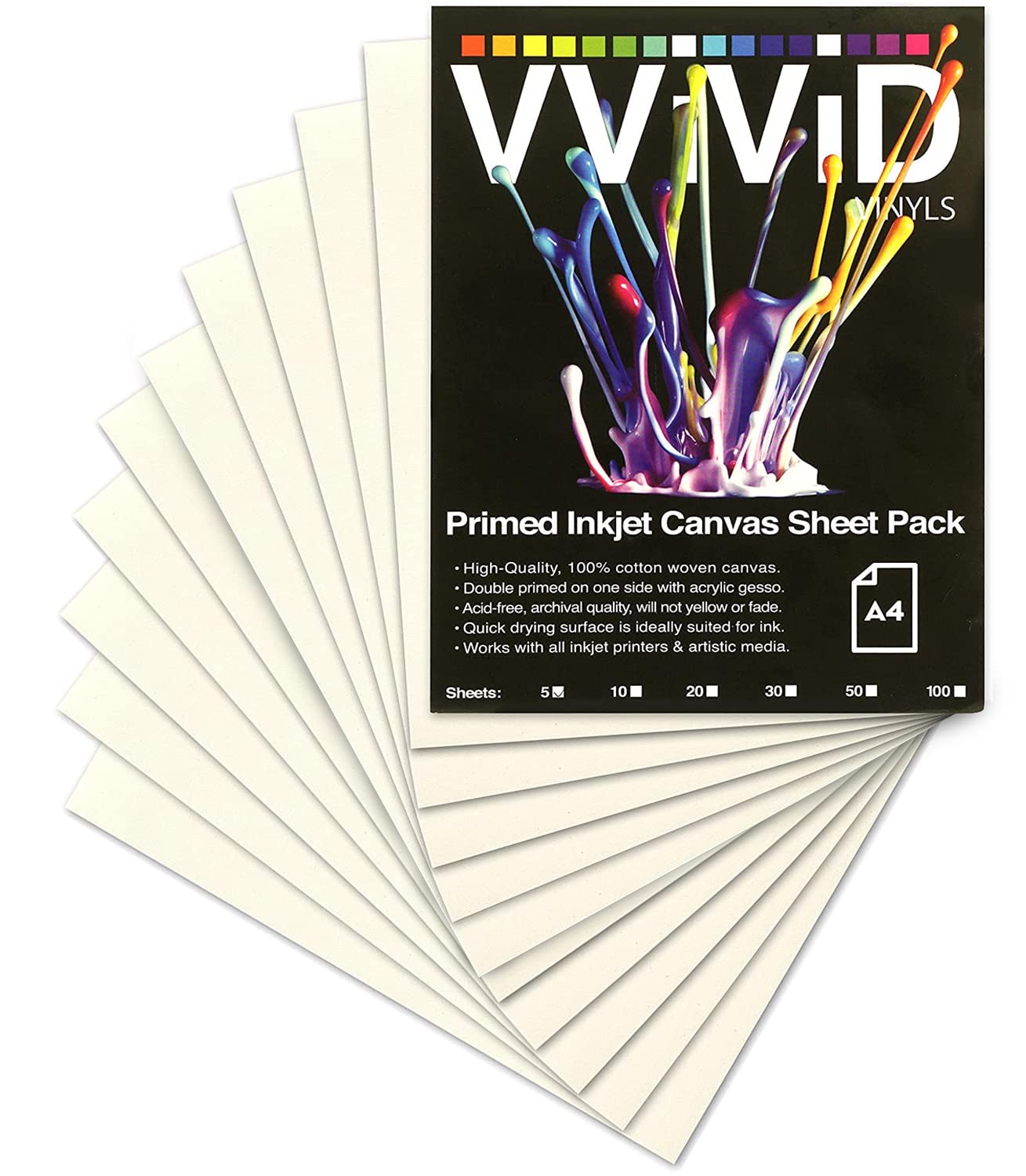 VViViD Inkjet Canvas 100% Real Printable Cotton LTR 8.5 X 11 125lbs. 340gsm 17mil (10 sheets)