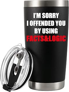 Panvola I'm Sorry I Offended You By Using Facts And Logic Vacuum Insulated Tumbler Sarcastic Gifts Coworker Boss Stainless Steel Travel Mug with Lid and Straw 20 oz Black