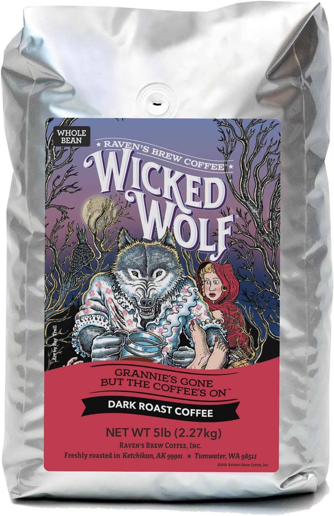 Ravens Brew Whole Bean Wicked Wolf, Dark Roast 5-Pound Bag