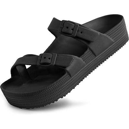 Weweya Womens Sandal with Arch Support - Adjustable Buckle Straps Beach Slides - Summer Lightweight Flip Flops Sandals