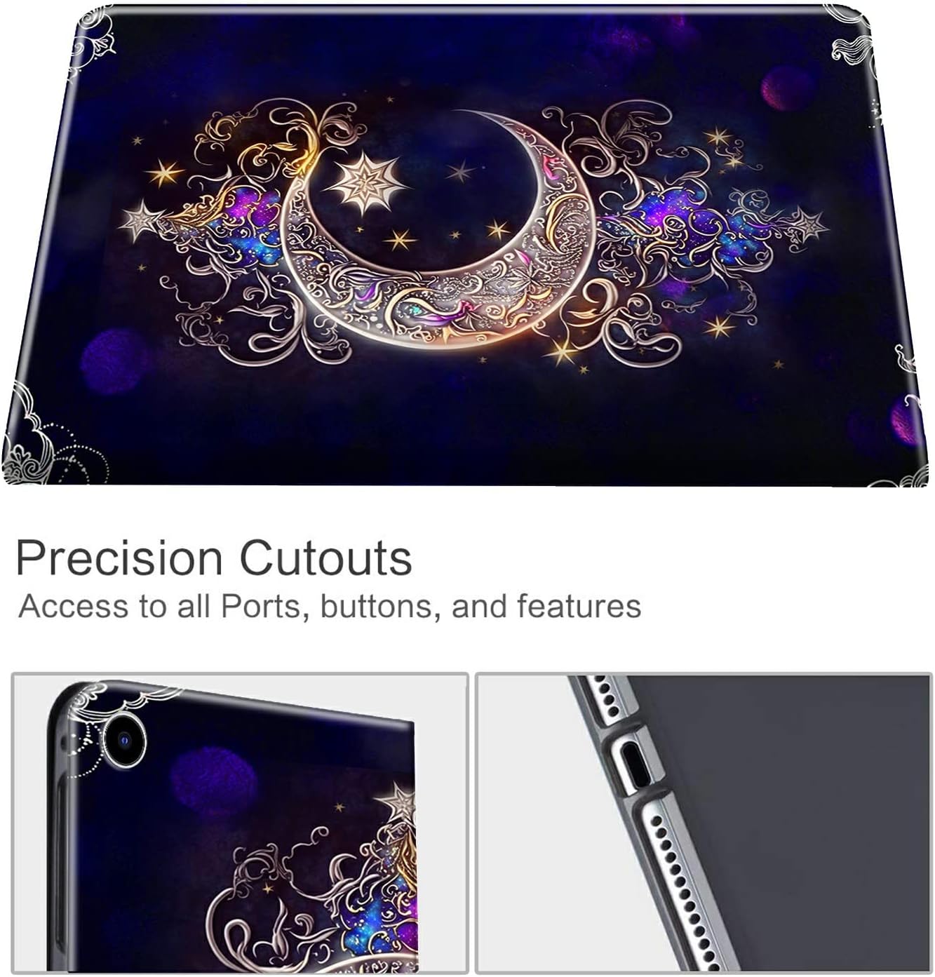 for Fire HD 10 Tablet Case 2019/2017,Shockproof Slim PU Leather Stand Cover with Auto Sleep/Wake for All-New Amazon Kindle Fire 10, Moon Star Galaxy Floral