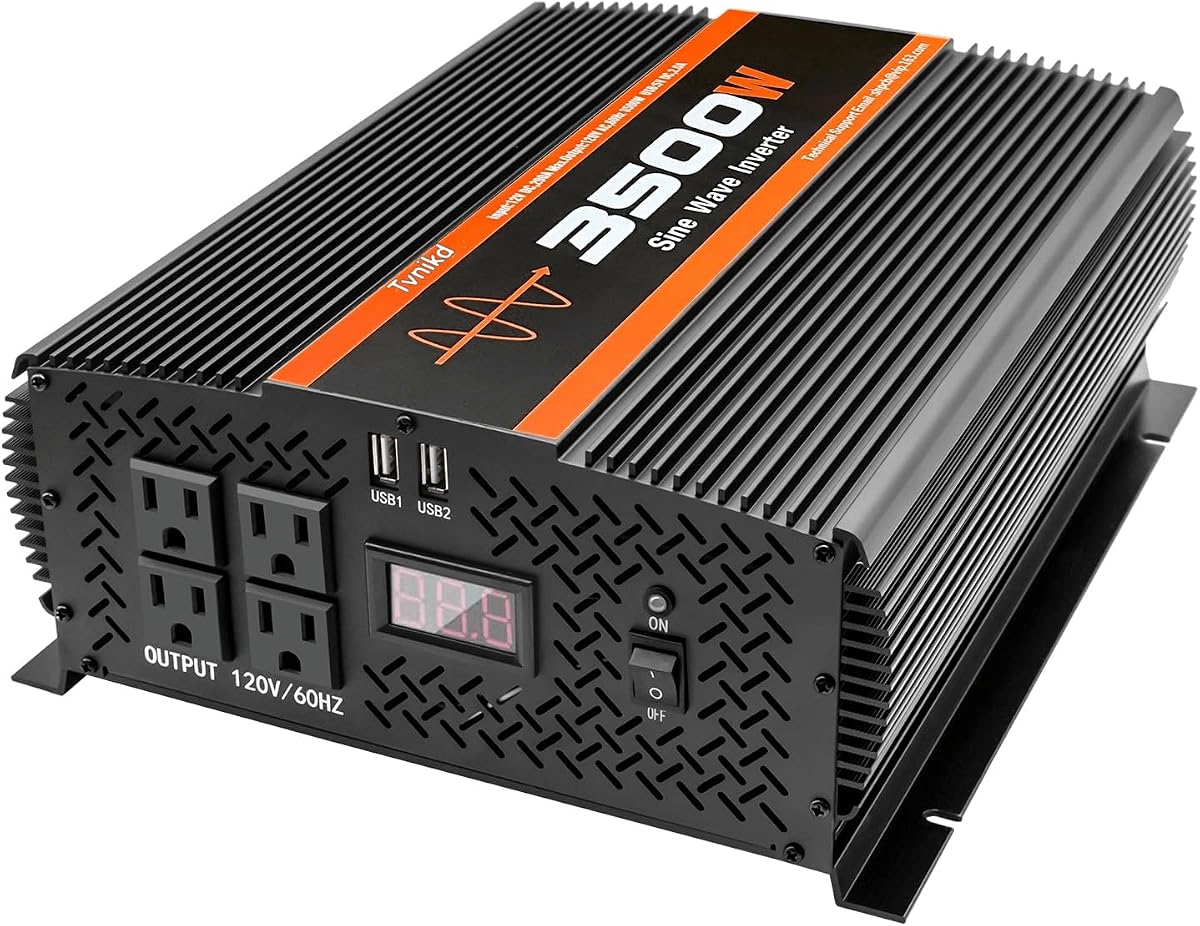 3500W Pure Sine Wave Inverter 12V to 120V with 4 Power Outlets for RV Solar Power