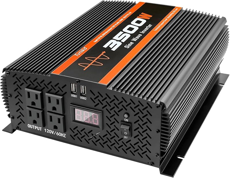 3500W Pure Sine Wave Inverter 12V to 120V with 4 Power Outlets for RV Solar Power