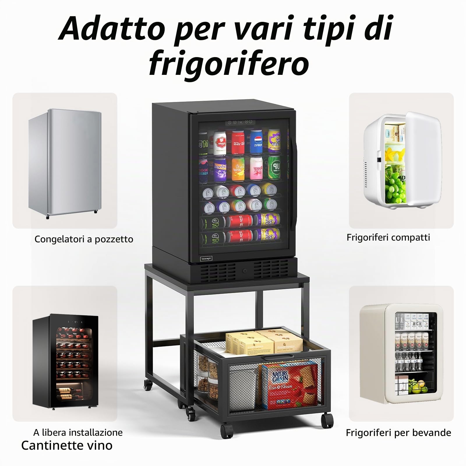 Tavolo per stampante con stoccaggio Drawer, supporto per stampante con ruote universali, supporto per stampante portatile in legno e metallo, 50 x 50 x 43 cm, portata fino a 70 kg, per ufficio, casa