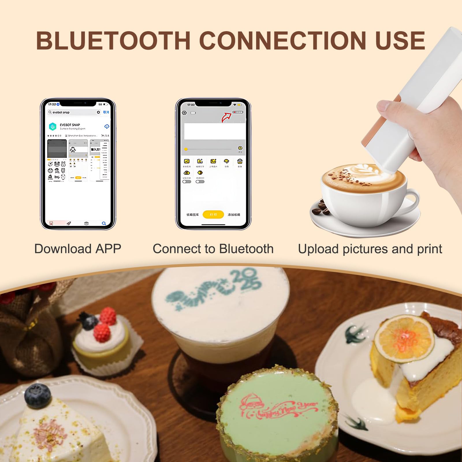 Impresora Bluetooth De Alimentos Comestibles For Pasteles Y Galletas, Cartucho De Tinta De Uso 7000 Veces Compatible Con Café Cerveza Cócteles Y Galletas Macarrones(Red)
