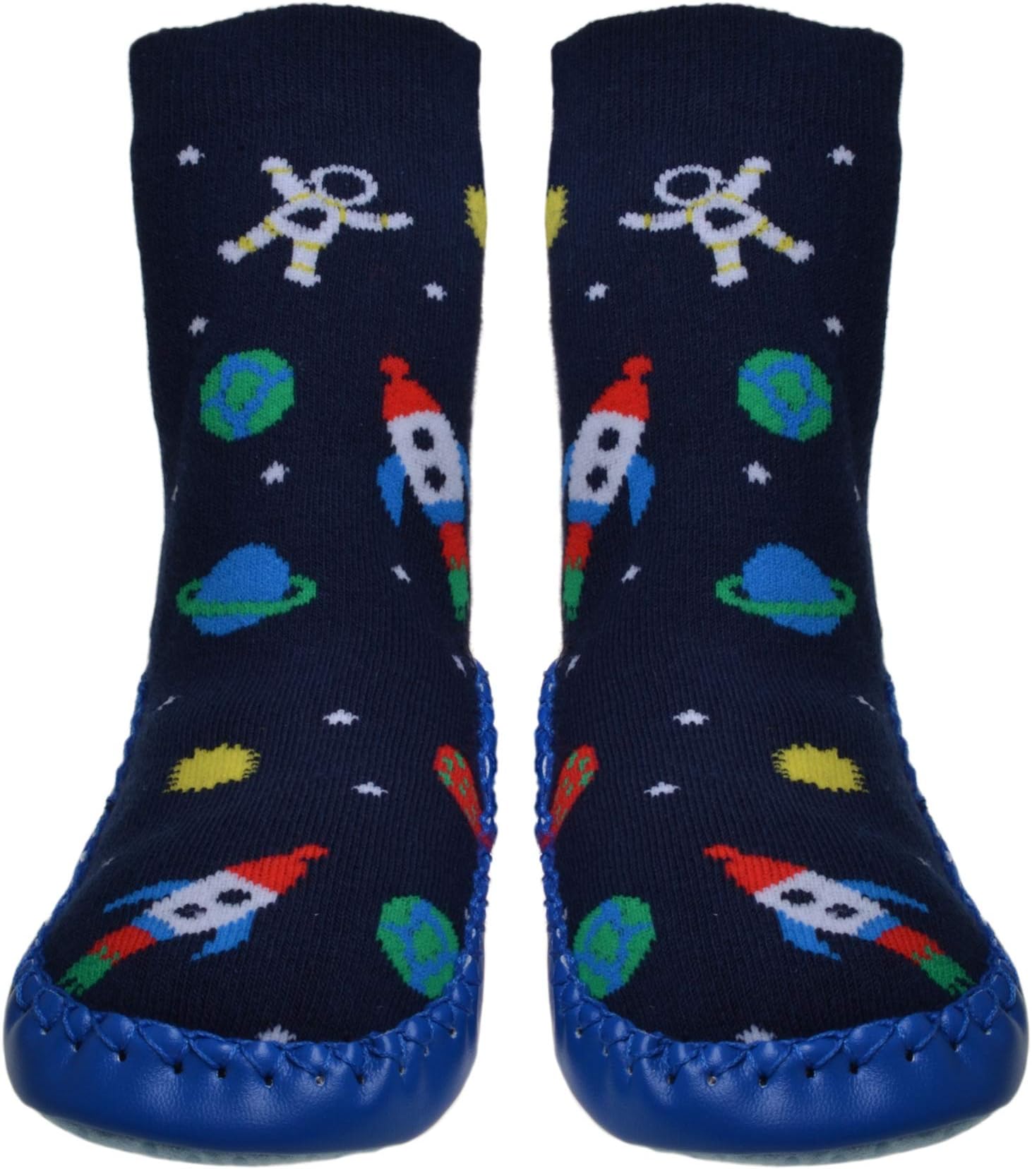 Space Design Boys Moccasin - Non Slip shoe socks