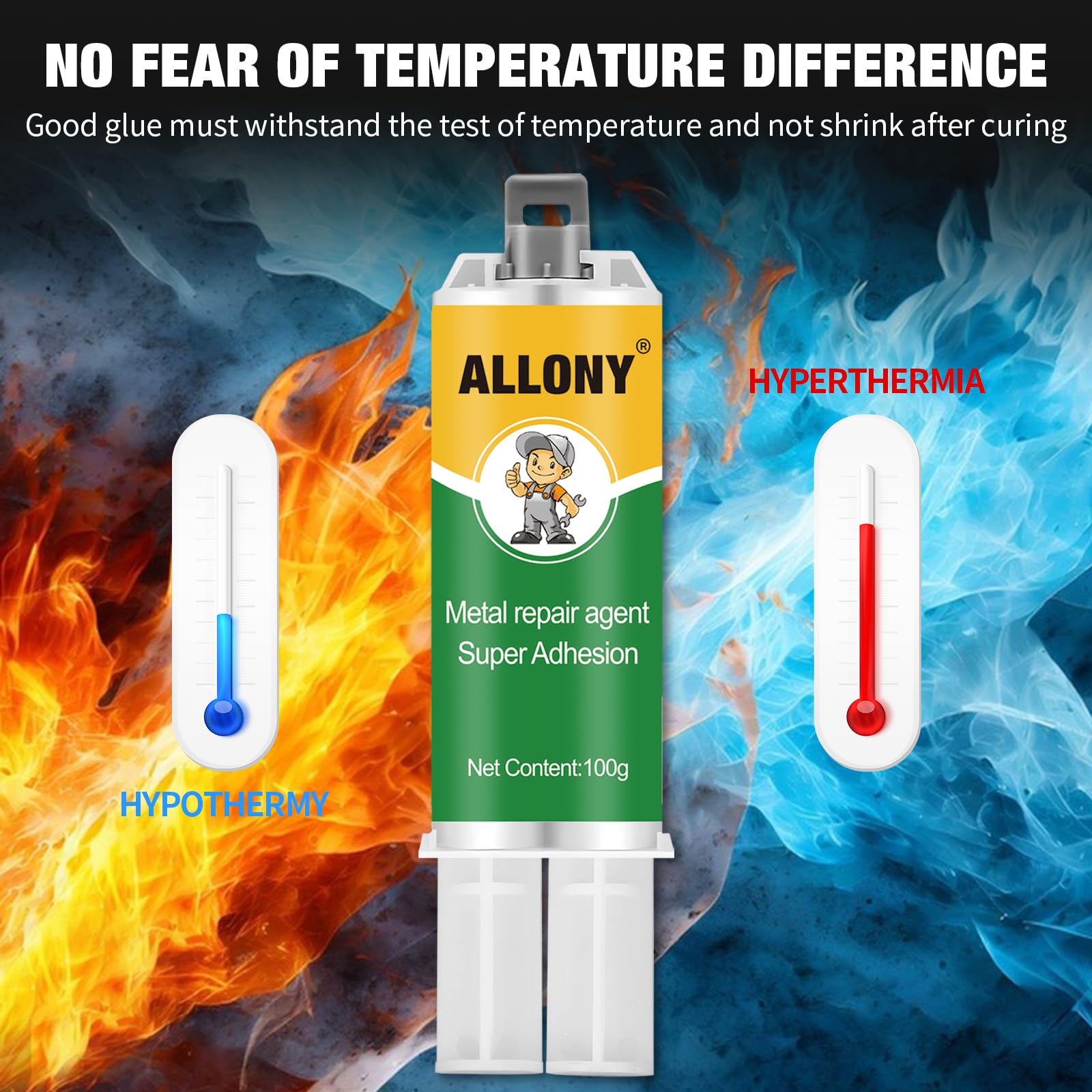 Allony Colla Bicomponente per Metallo, 2 Pezzi Metal Repair Paste, Bicomponente per Metalli, AB Colla Metallica, Pasta per Riparazione Metallo Saldato per Acciaio, Ghisa (100G*2)