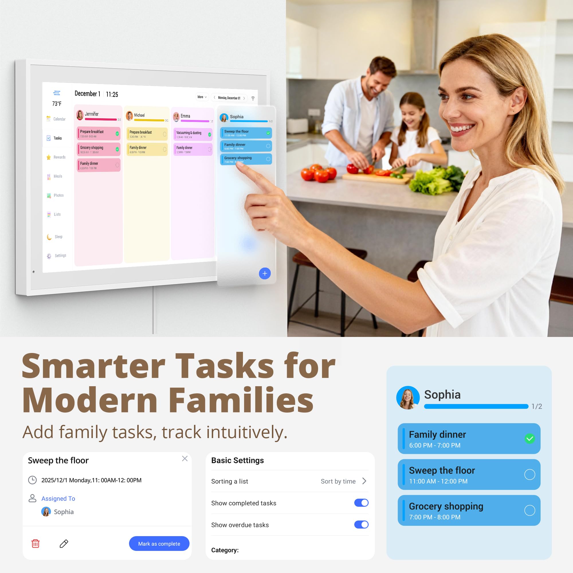 Dragon Touch 21.5 Zoll Digitaler Kalender Wand - 1920 * 1080 FHD Elektronischer Wandkalender Familienplaner mit 32GB Speicher und Wandhalterung, Touchscreen Intelligenter Tischkalender-Weiß