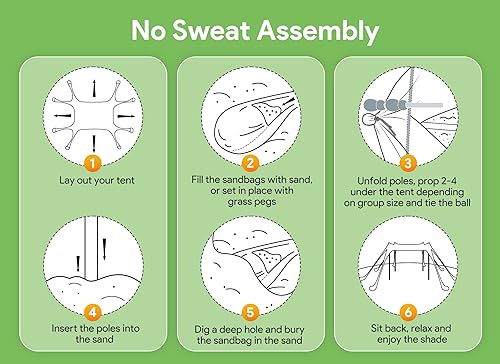 Miniatura 5 de Osoeri Beach Tent, Camping Sun Shelter UPF50+ with 8 Sandbags, Sand Shovels, Ground Pegs & Stability Poles, Outdoor Shade Beach Canopy for Camping