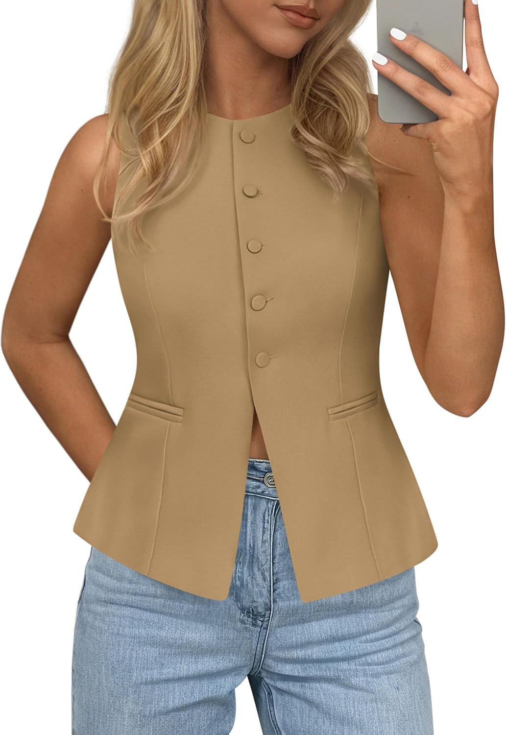 PRETTYGARDEN Womens Vests Top Trendy 2026 Spring Sleeveless Blazer Suit Summer Business Casual Work Button Down Waistcoat