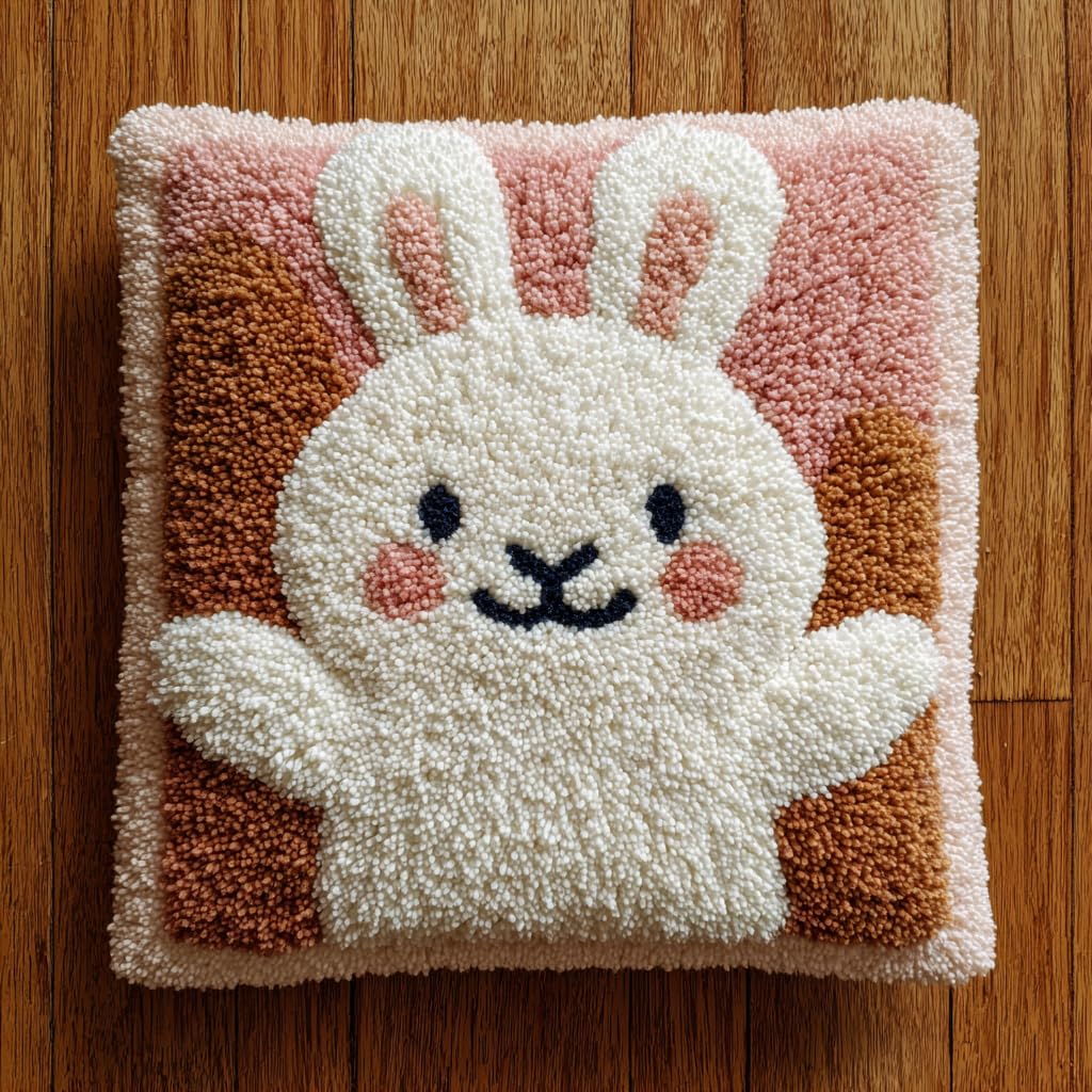 Henypt Latch Hook Pillow Case Kits, Rabbit