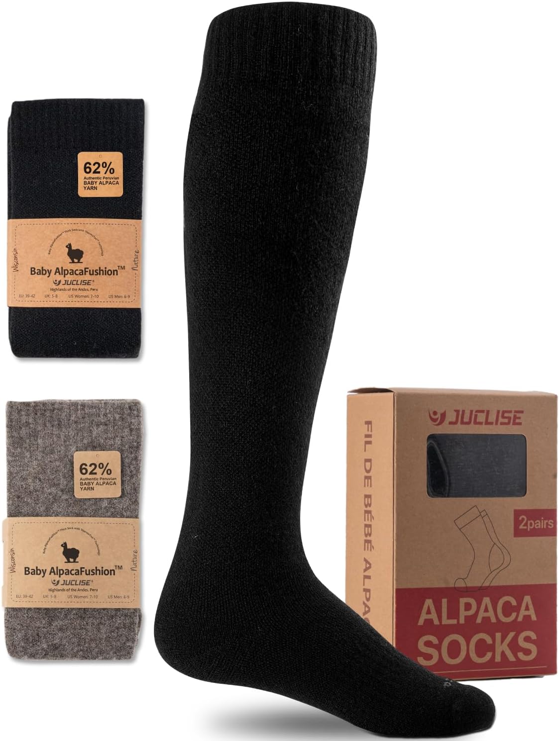 Alpaca Wool Heavyweight 15-25 mmHg Knee High Compression ​Support Socks Thick Winter Thermal Warm Soft Travel Flying