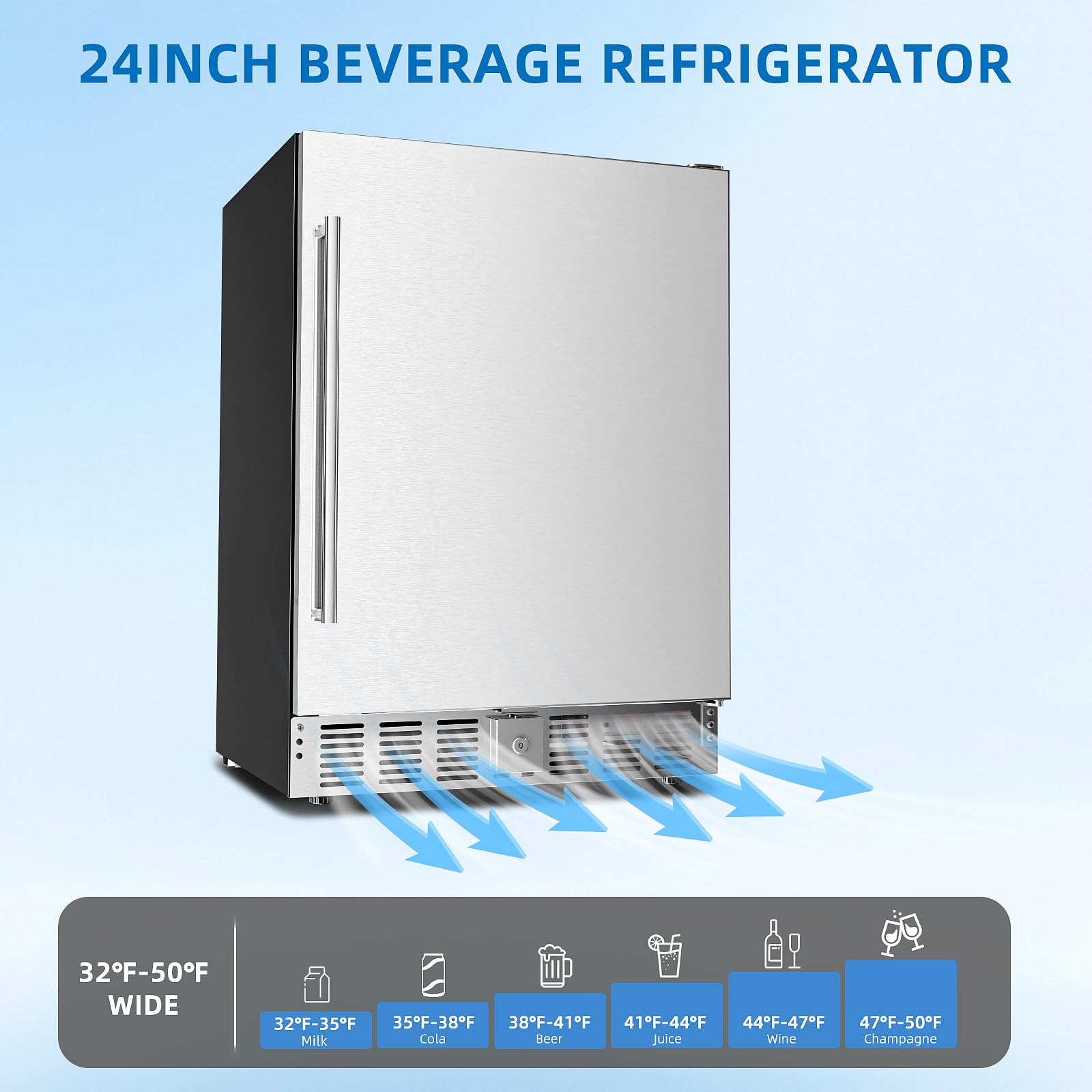 Antarctic Star 15 Inch Undercounter Beverage Refrigerator, 135-Can Capacity, Built-in or Freestanding Compact Cooler with Stainless Steel Door, for Patio, Home, Kitchen