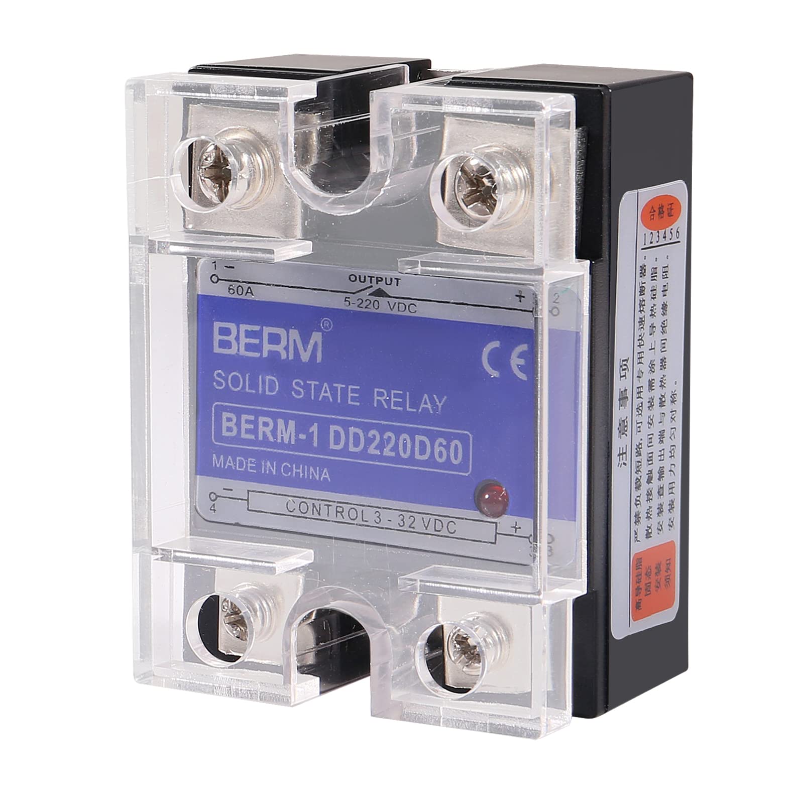 2PCS Relè a stato solido SSR-60DD DC a DC Ingresso 3-32VDC per uscita 5-240VDC 60A monofase con coperchio in plastica