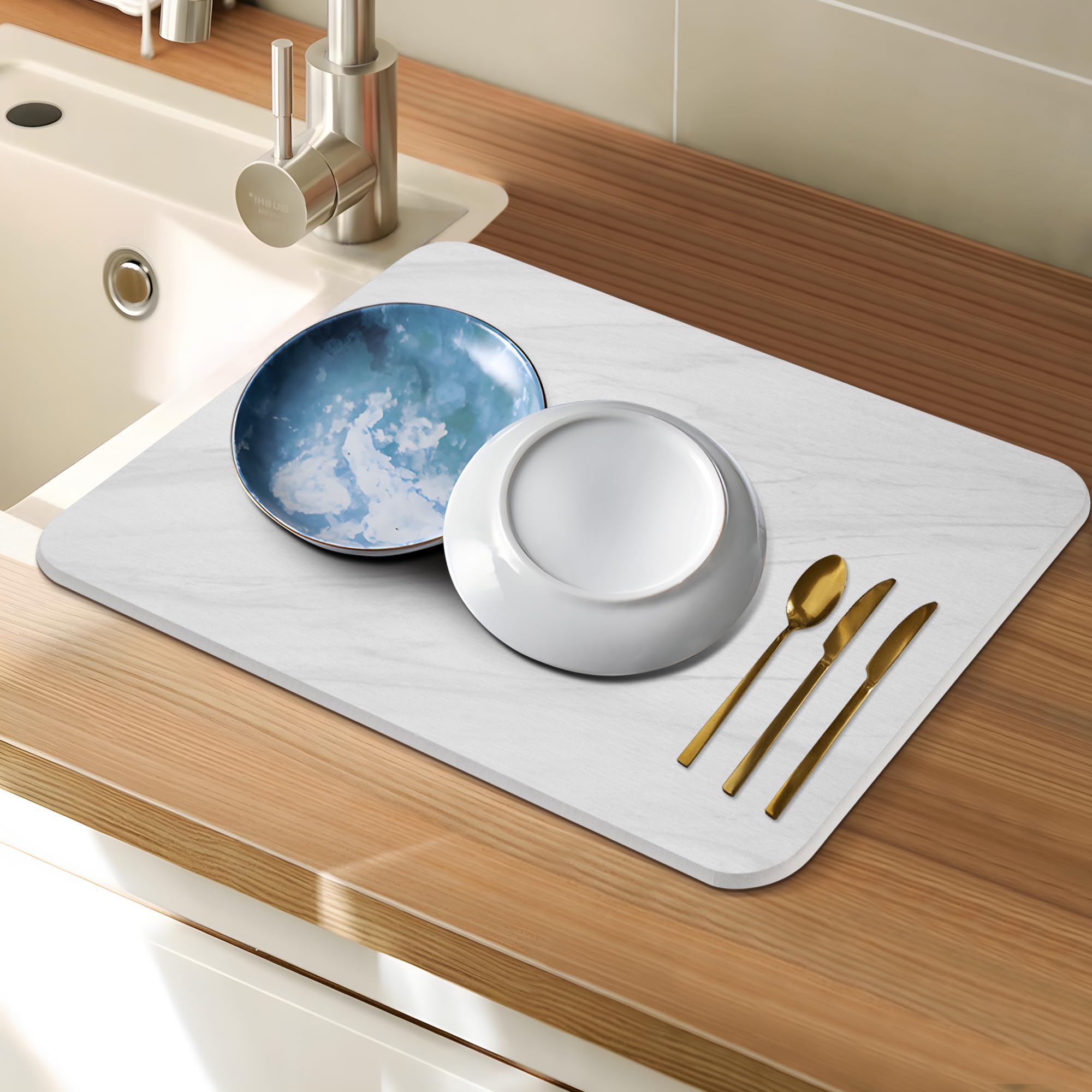 Stone Dish Drying Mats for Kitchen Counter,Fast Dry,Ultra Absorbent, Non-Slip, Heat Resistant,Eco-Friendly Diatomaceous Earth Stone Rack Tableware Mat for Baby Bottles, Dishes, Cup ect.(16x12 inch)