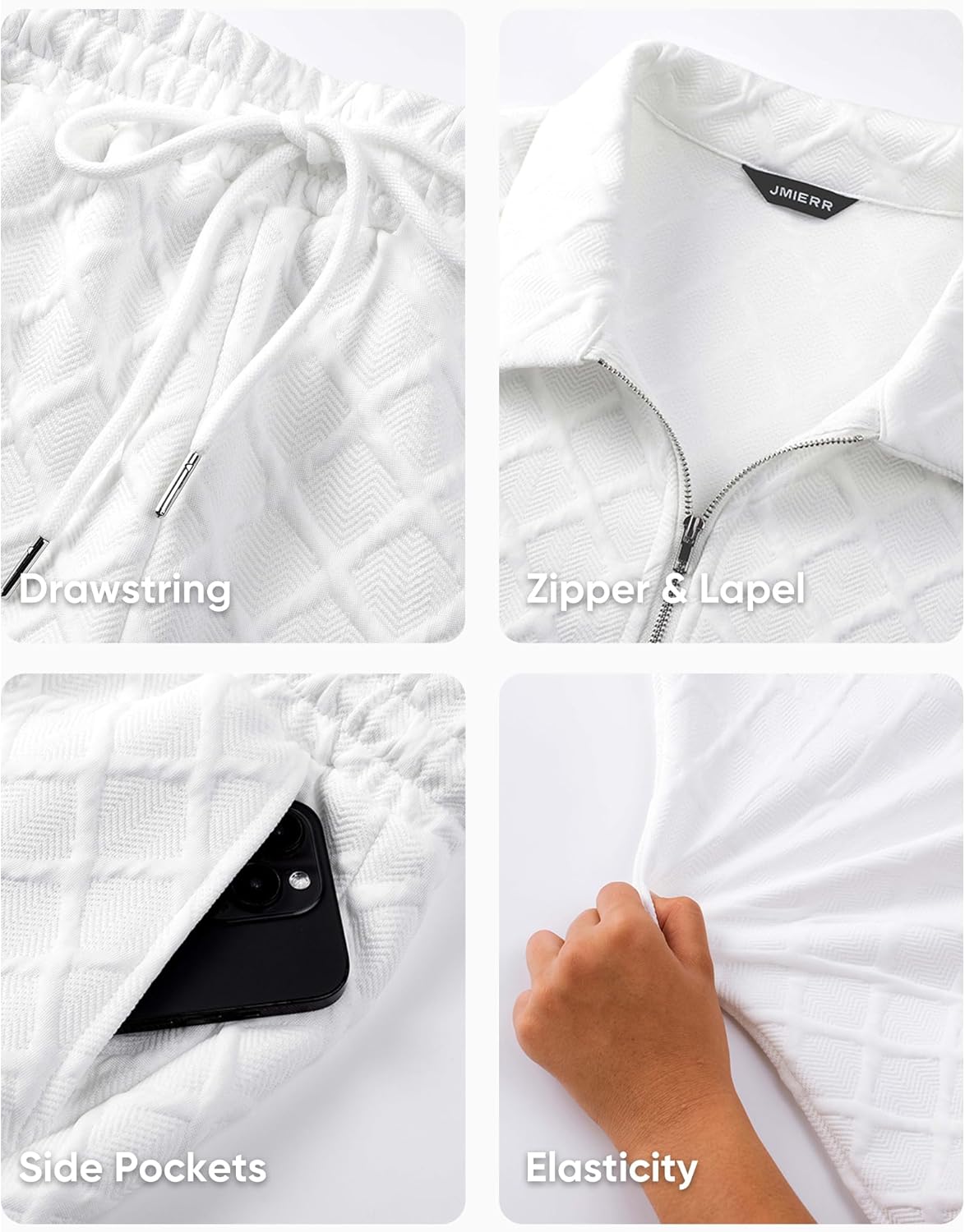 JMIERR Mens 2 Piece Jacquard Knit Outfits 1/4 Zip Golf Polo Shirt Shorts Set Casual Tracksuits for Beach Daily - Image 6