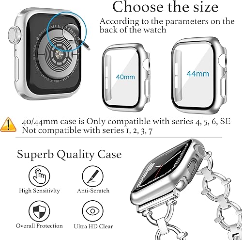 Miniatura 5 de G-ficu Correa en forma de anillo compatible con Apple Watch Band de 173 pulgadas con protector de pantalla iWatch Series 6 SE 5 4 bandas de metal