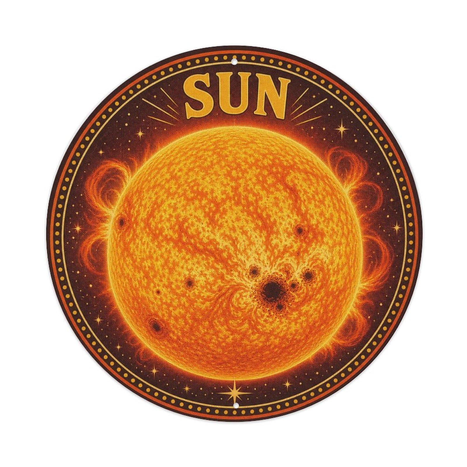 Starscape Astral Sun Solar Astronomy Celestial Metal Tin Sign Plaque Wall Decor for Cafe, Man Cave, Club Bar, Office, Home Garden Round Metal Poster 8x8Inch