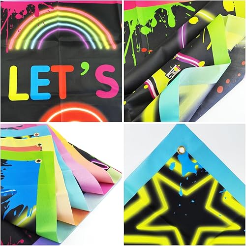 Miniatura 4 de Let's Glow Crazy Backdrop, cartel de cumpleaños con temática de neón de 70.8 x 43.3 pulgadas, decoraciones de fiesta, fondo de fotografía bailarina