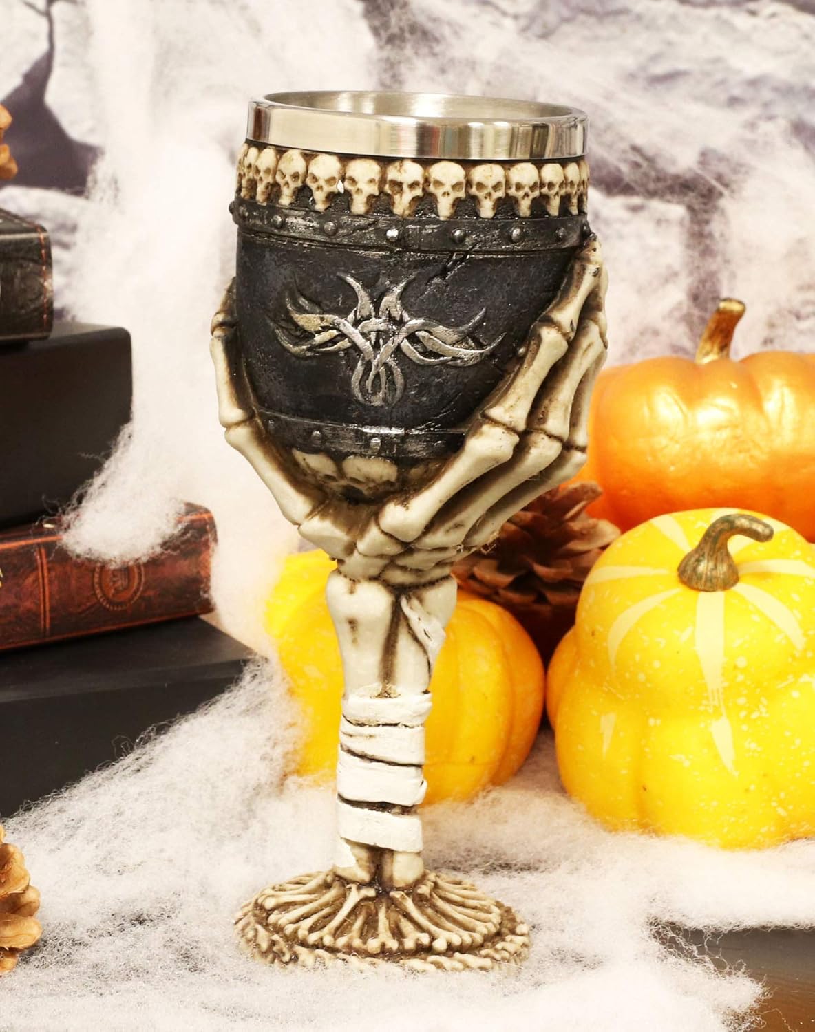 Ebros Gift Spooky Graveyard Ossuary Skeletal Skeleton Hand Bones Wine Chalice Goblet 6oz Drinking Cup Halloween Macabre Evil Mummy Grip Of Death Accent