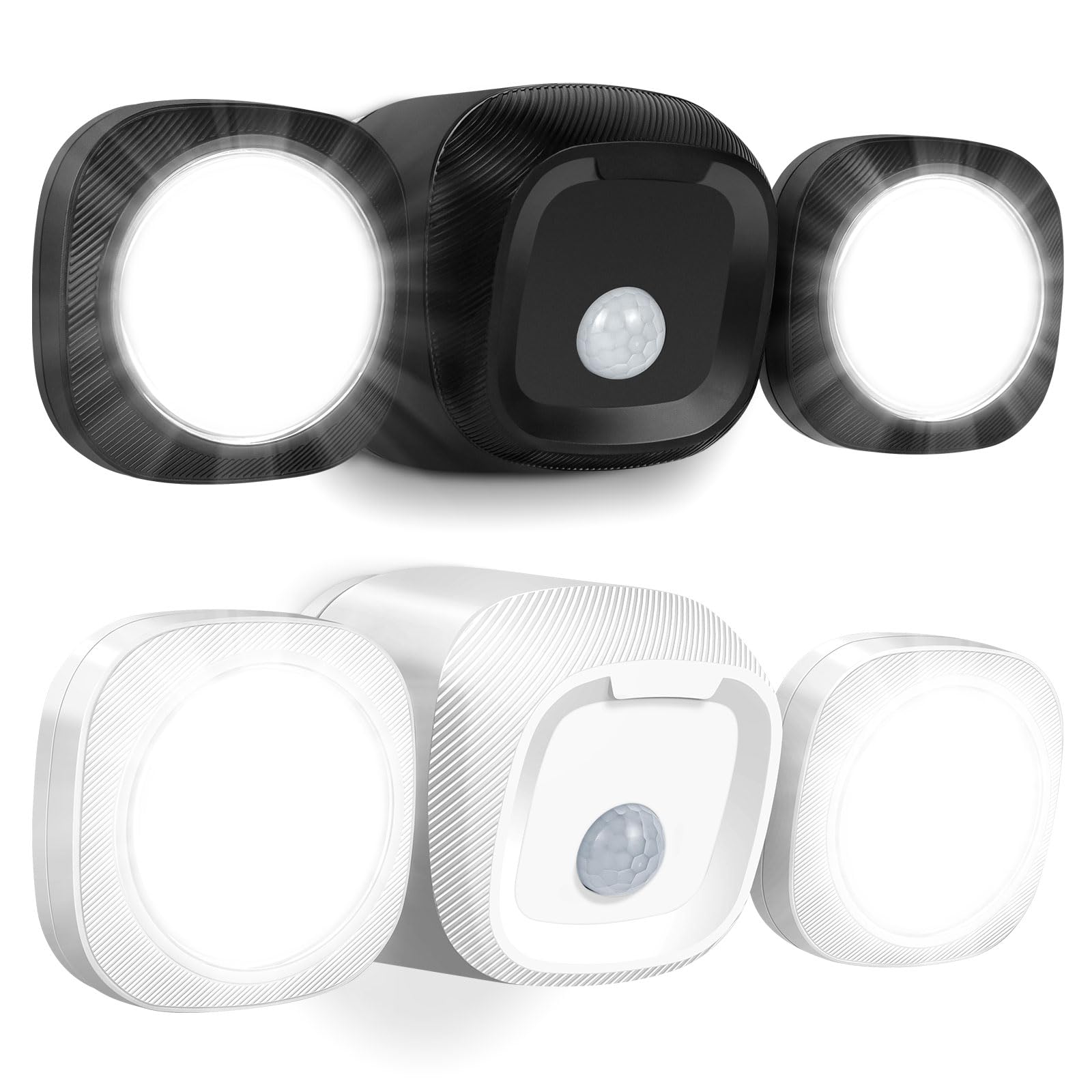 iThird Battery-Operated Motion Sensor Lights Outdoor/Indoor - Wireless LED Flood Lights with Detector, 5500K, IP65 Waterproof Dual Head Security Spotlight Outside House Garage Driveway(Black+White)